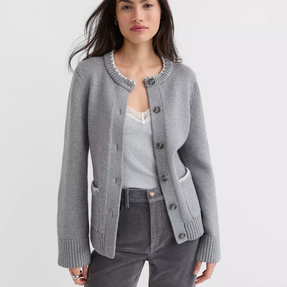 LOFT Tipped Waisted Patch Pocket Cardigan